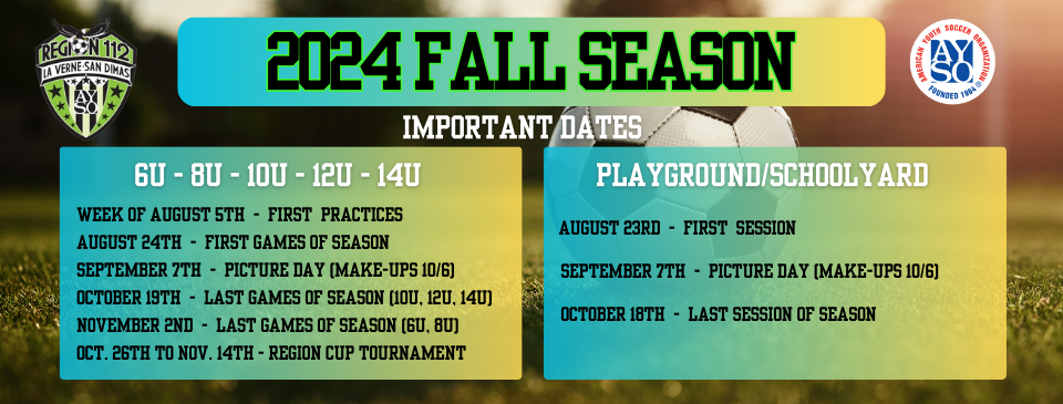 2024 Fall Season Important Dates